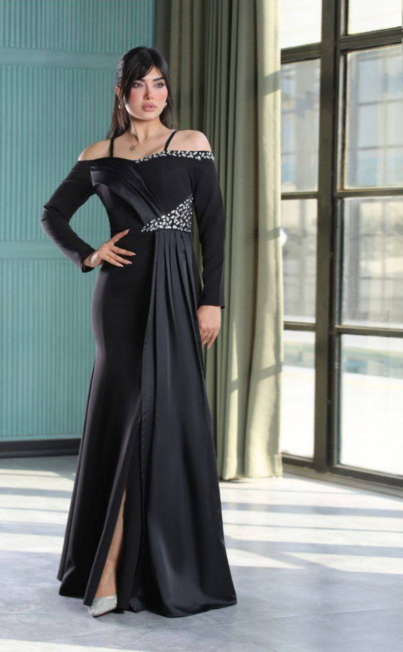 پیراهن زنانه مجلسی نیلو بلند سنگدوزی