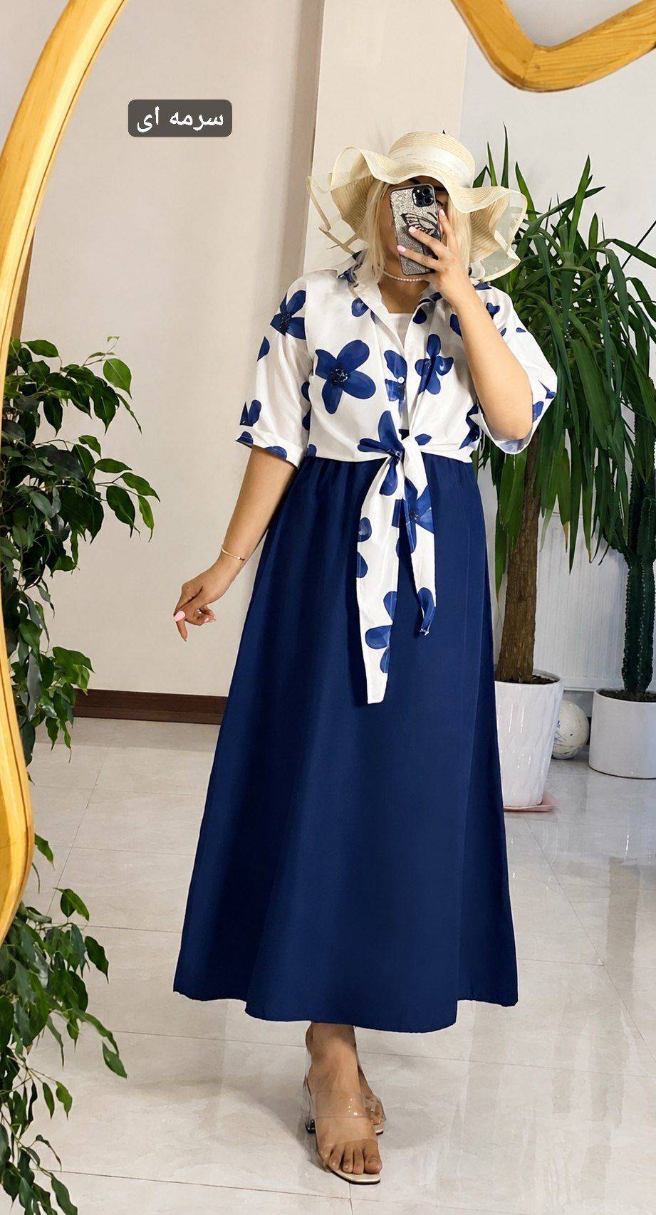 ست شومیز دامن زنانه گلی گره ای با پارچه کرپ لنینت