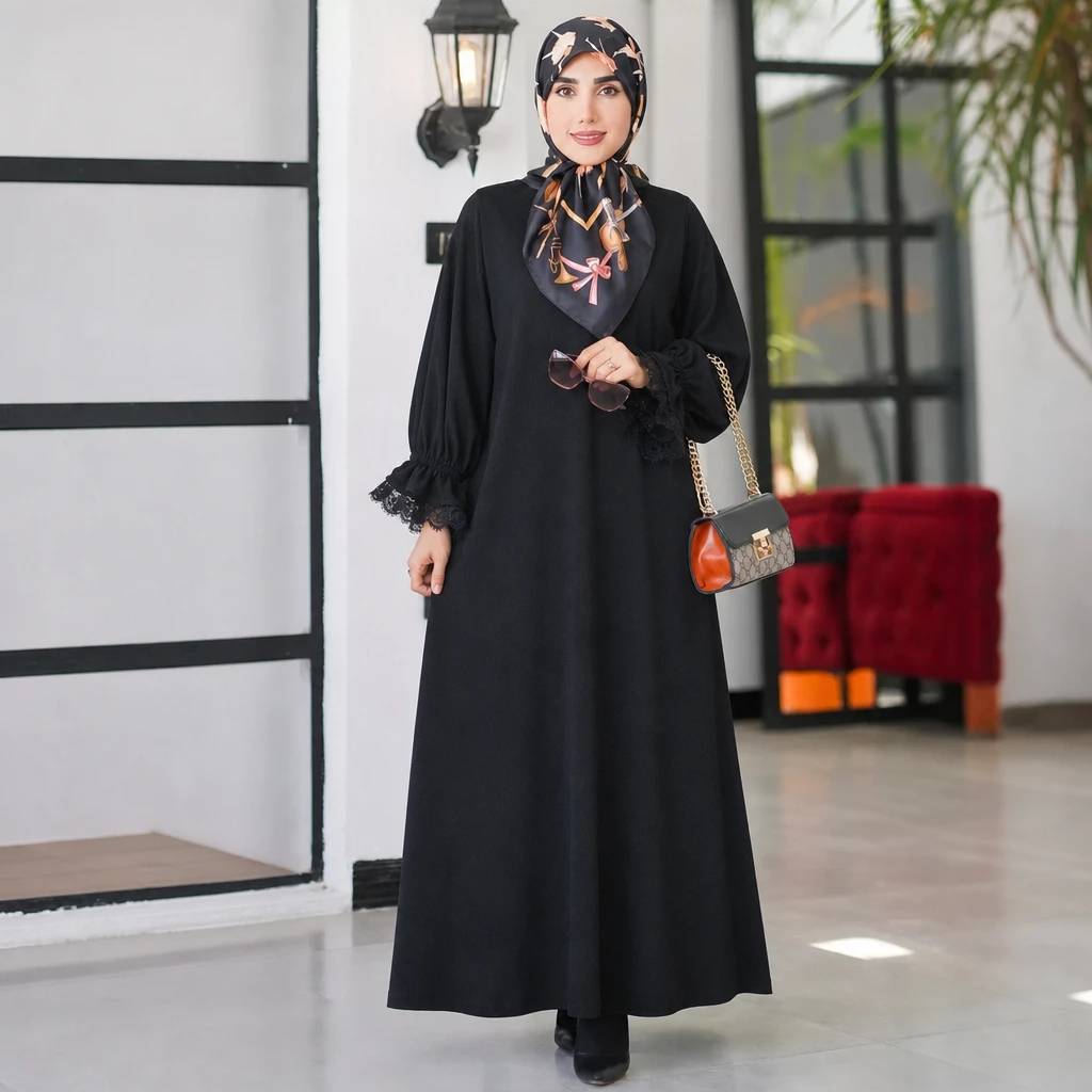 مانتو عبایی ساره آستین گیپور مشکی