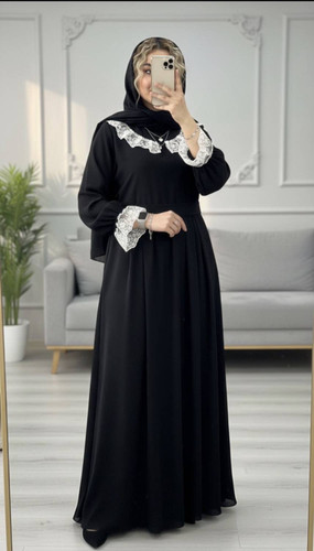 عبا زنانه مشکی یقه گیپور الیزه ، ارسال رایگان