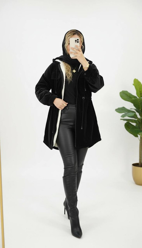 کاپشن زنانه هستی ، مشکی سیلیکونی داخل خز